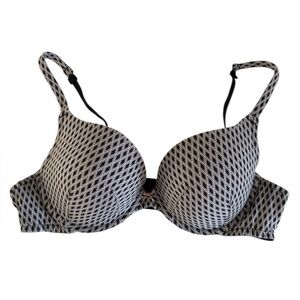 Cacique Cotton Boost Plunge Bra 44B Black White Geometric Breathable Comfort
